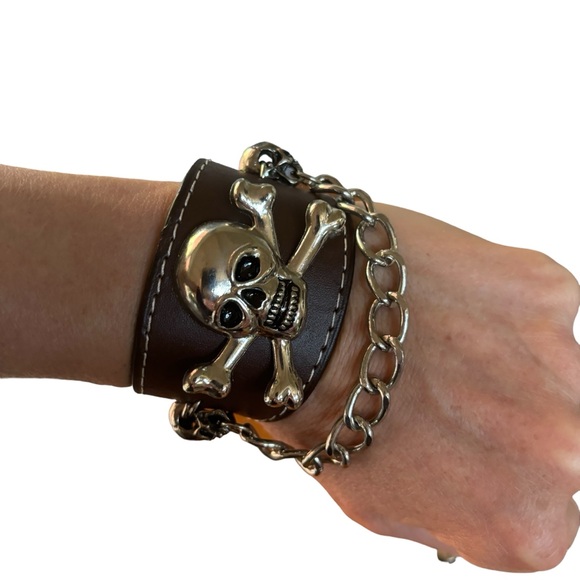 Other - Moto motorcycle MC Gothic goth, emo punk raver bracelet, authentic brown leather